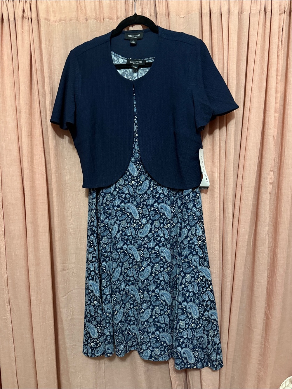 Perceptions Navy Paisley Midi Dress with Coordinating Navy Bolero